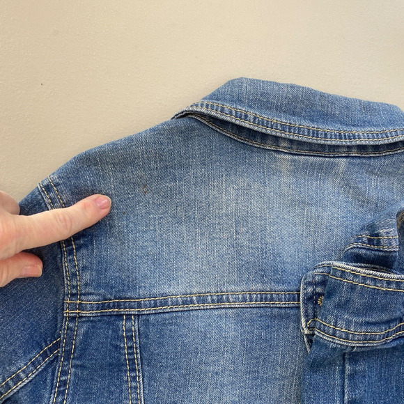 Mossimo Jean Jacket Womens Medium Trucker Cropped Blue Stretch Denim Retro - Picture 13 of 16